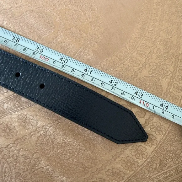 Burberry Black and Blue Leather Belt with Silver Buckle